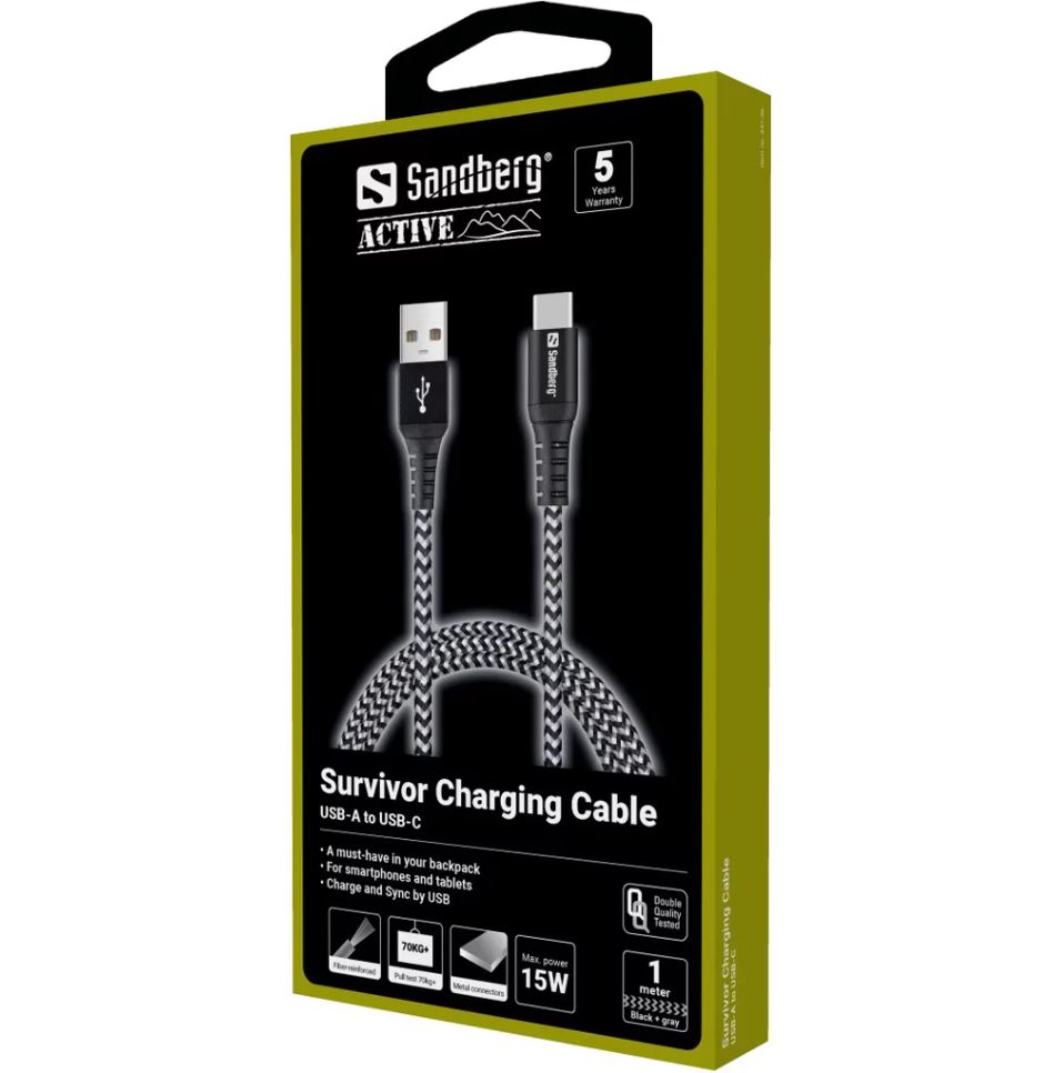 SANDBERG Survivor USB-C- USB-A Cable 1M kabelis, vads