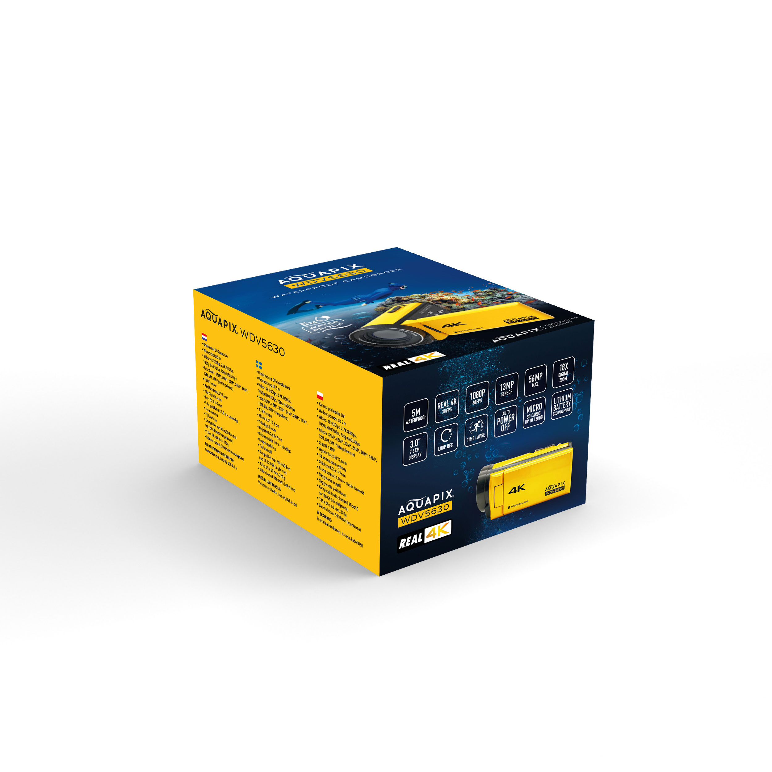 Aquapix WDV5630 Handheld camcorder 13 MP 4K Ultra HD Yellow 24013 Video Kameras