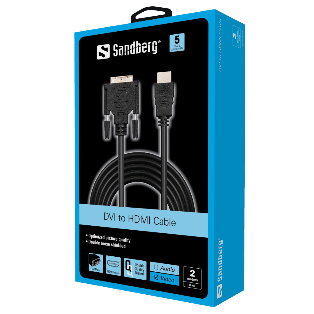 Sandberg Monitor Cable DVI-HDMI  2 m kabelis video, audio