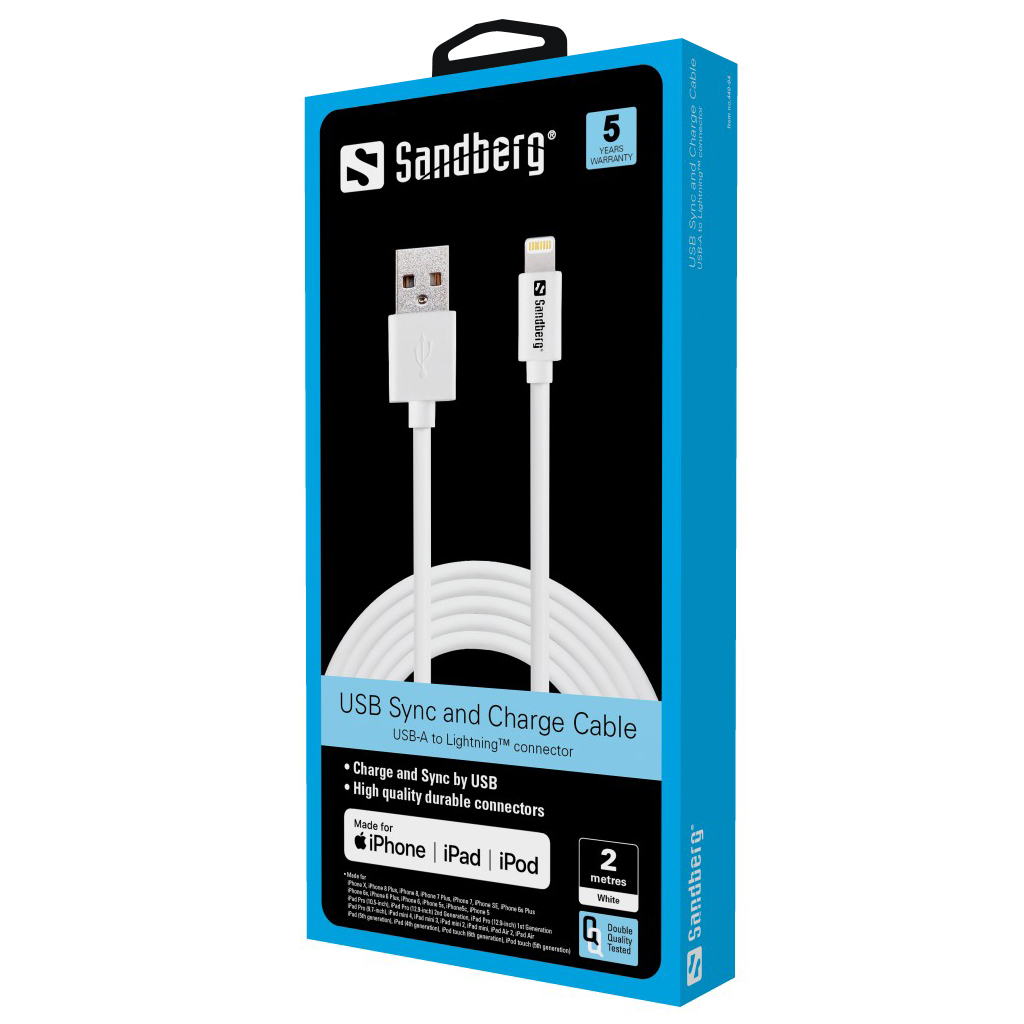 Sandberg USB>Lightning 2M AppleApproved USB kabelis