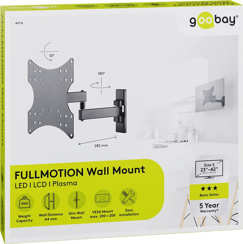 Goobay | Wall mount | 49714 FULLMOTION (S) | Tilt, Swivel | TV wall mount Basic " | Black TV stiprinājums