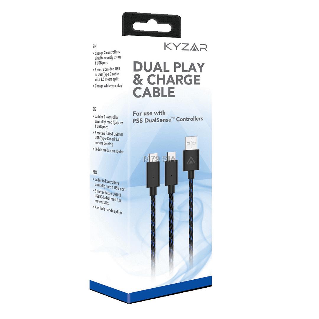 Kyzar Dual Play & Charge cable, PS5, 3m, melna - Vads TV aksesuāri