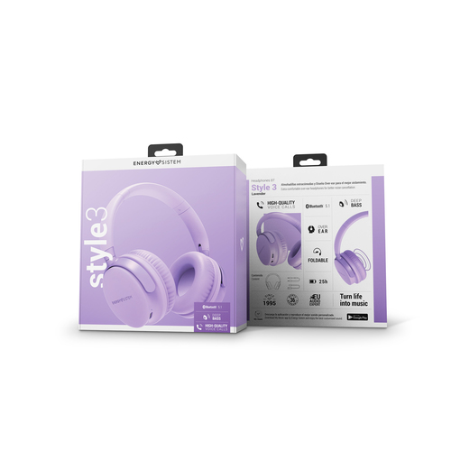 Energy Sistem Headphones Bluetooth Style 3 Lavender (Bluetooth, Deep Bass, High-quality voice calls, Foldable) | Energy Sistem | Headphones austiņas