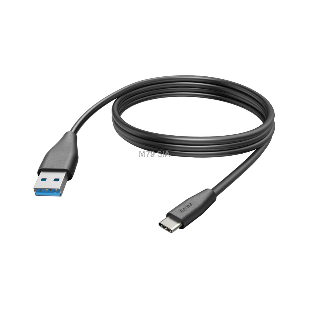 Hama Charging Cable, USB-A - USB-C, 3 m, melna - Vads LED Televizors