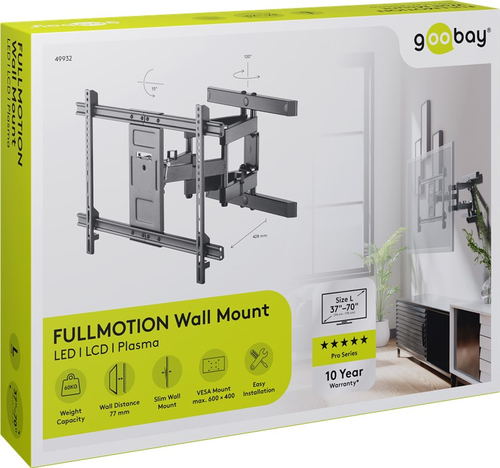 Goobay | Wall mount | TV Wall Mount Pro FULLMOTION (L) | Tilt, Swivel | Black TV stiprinājums