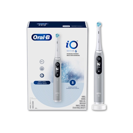 Oral-B Toothbrush iO Series 6 Rechargeable, For adults, Number of brush heads included 1, Number of teeth brushing modes 5, Grey Opal mutes higiēnai