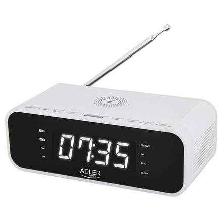 Adler Alarm Clock with Wireless Charger AD 1192W	 AUX in, White, Alarm function radio, radiopulksteņi