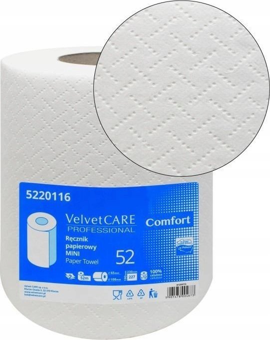 Velvet Recznik papierowy dwuwarstwowy celulozowy VELVET Care Mini 52 Comfort 5220116 bialy 52m 12 SZT. 5220116 (5901478004673)