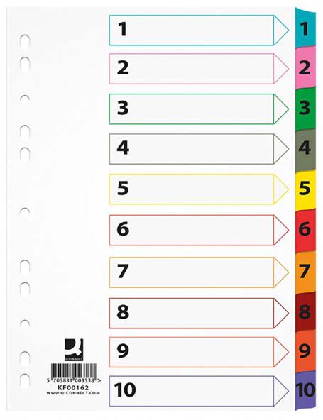 Q-Connect Przekladki kartonowe Mylar A4 1-10 (KF00162) KF00162 (5705831001626) biroja tehnikas aksesuāri