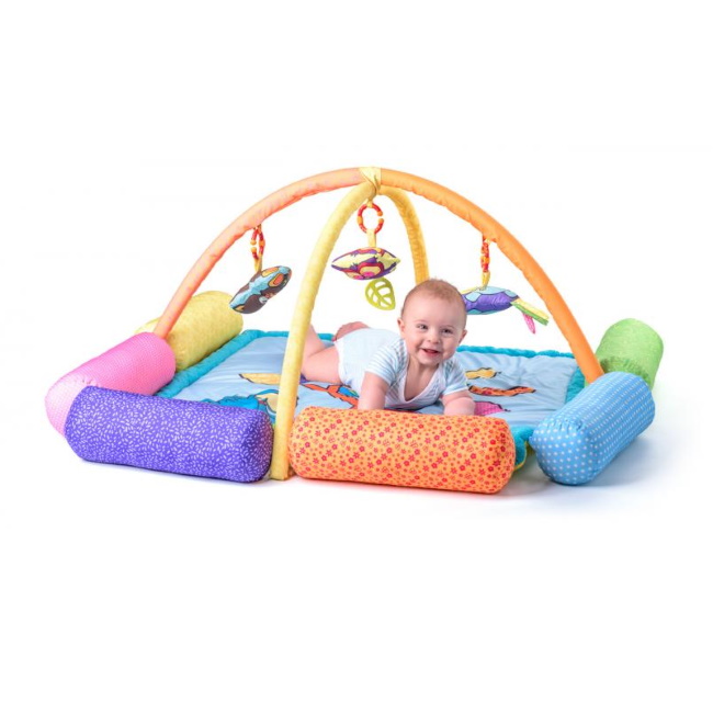 Niny 700023 Mīksts rotaļu paklājs-tilts ar spilveniem mazuļiem rotaļām un motorikas attīstībai (96x96cm) bērniem no 0+ gadiem Multi-krāsu