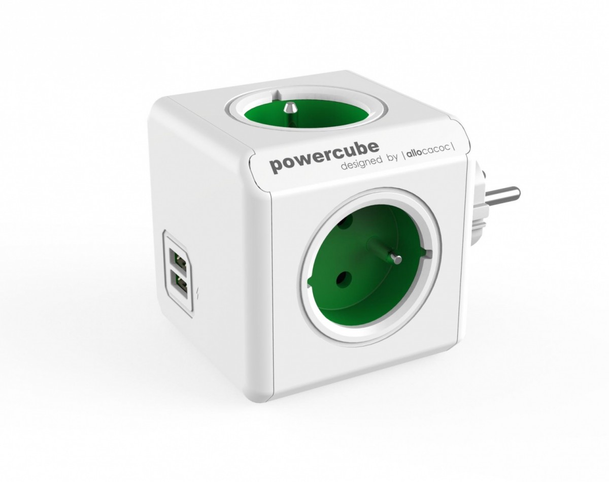 PowerCube Original USB 2202 Green PowerCube USB GREEN 2202GN (8718444085973) elektrības pagarinātājs