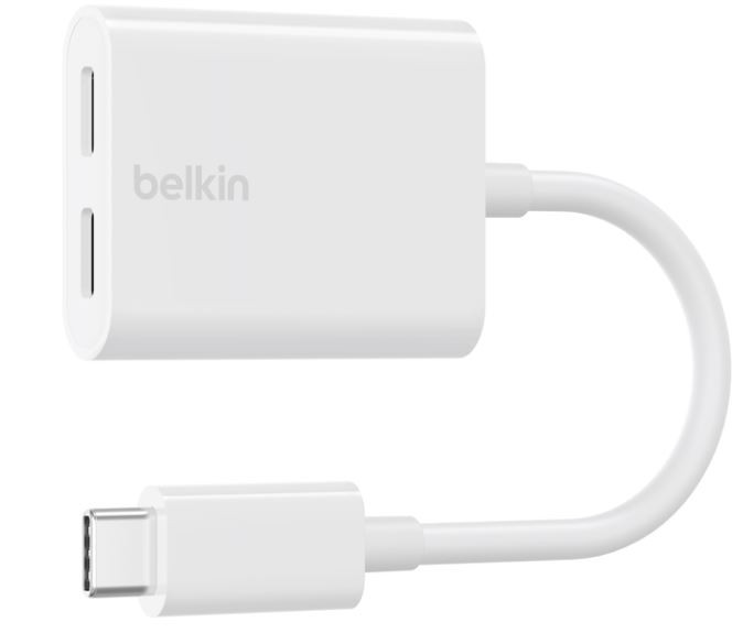 Adapter Dual USB-C Audio + Charge rockstar white adapteris