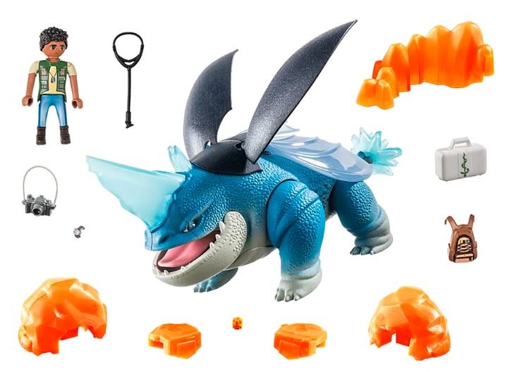 PLAYMOBIL 71082 Dragons: The Nine Realms - Plowhorn & D'Angelo, Construction Toy (With Crystal Rock to Blow Up) konstruktors