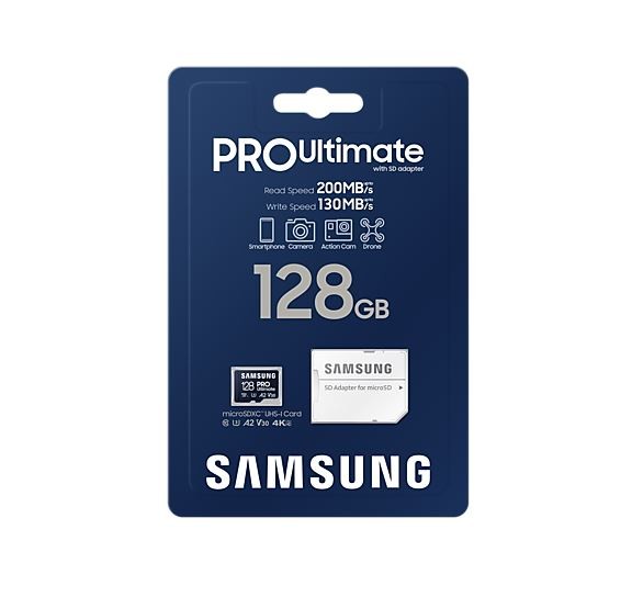 Samsung MicroSD Card PRO Ultimate 128 GB, microSDXC Memory Card, Flash memory class U3, V30, A2, SD adapter atmiņas karte