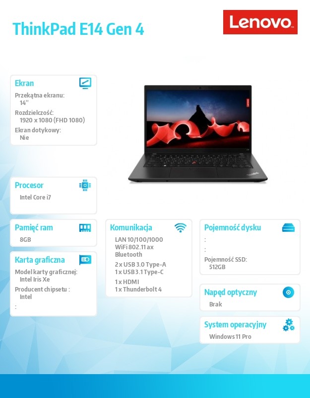 Notebook ThinkPad L14 G4 21H10040PB W11Pro i7-1355U/8GB/512GB/INT/14.0 FHD/3YRS OS + 1YR Premier Support Portatīvais dators