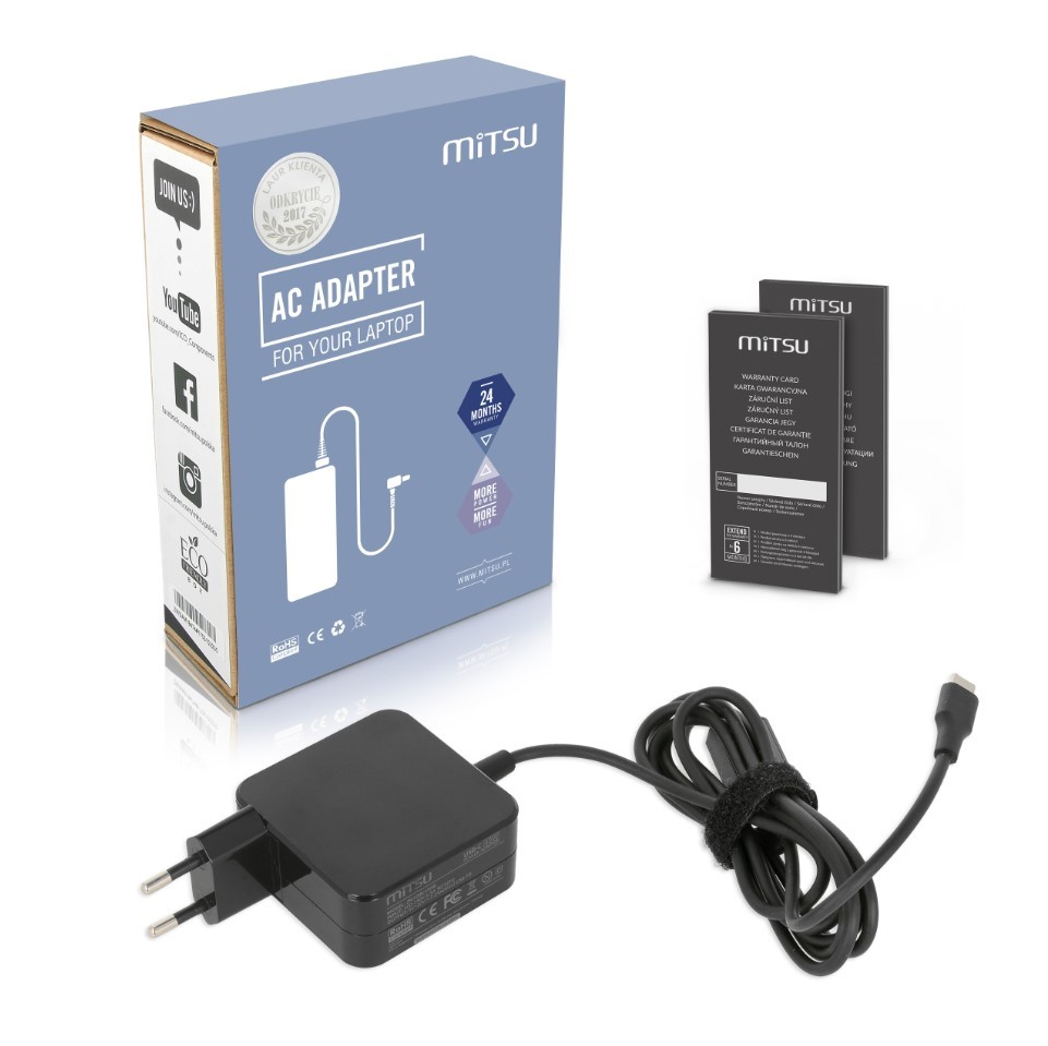 #MITSU AC ADAPTER USB-C 45 W TYPE C (BLACK) portatīvo datoru lādētājs