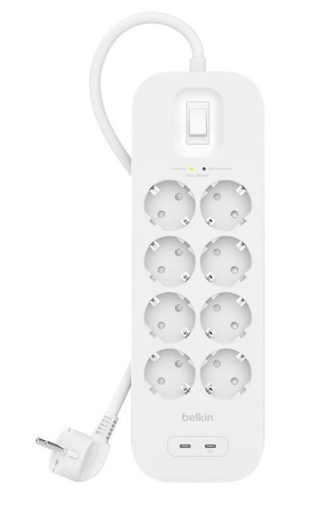 Belkin Surge Socket 8-fold, 2xUSB-C 900J. SRB004vf2M kabelis, vads