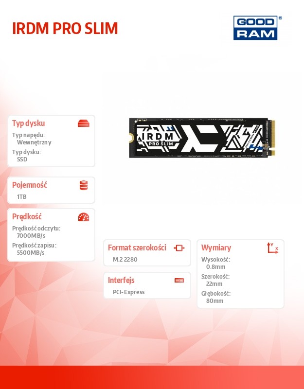 Goodram IRP-SSDPR-P44S-1K0-80 internal solid state drive M.2 1 TB PCI Express 4.0 3D TLC NAND NVMe SSD disks