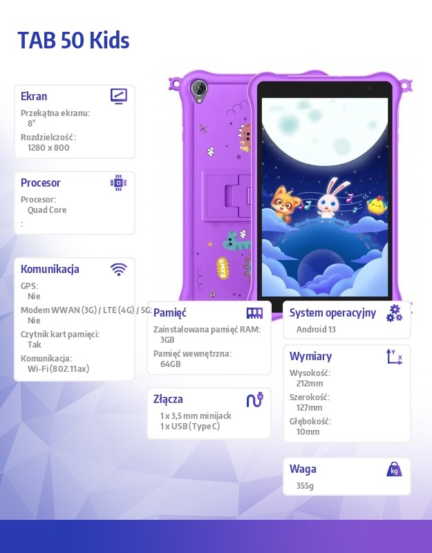 Tablet TAB 50 Kids WiFi 3/64 purple Planšetdators