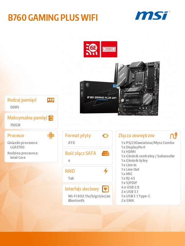 B760 GAMING PLUS WIFI s1700 4DDR5 DP/HDMI ATX pamatplate, mātesplate