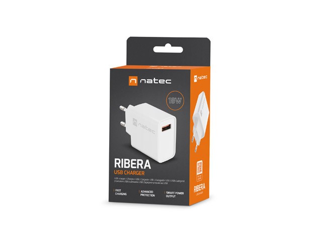 NATEC USB CHARGER RIBERA USB-A 18W WHITE iekārtas lādētājs