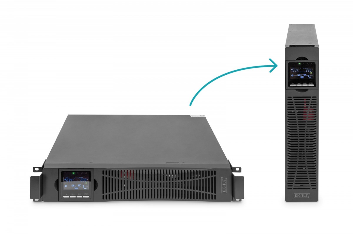 DIGITUS OnLine UPS, rack/tower, 1500VA, 1500W, LCD, 8 x C13, 1 x C19, RS-232, USB, RJ45, SNMP card (optional), relay card (optional) Digitus nepārtrauktas barošanas avots UPS