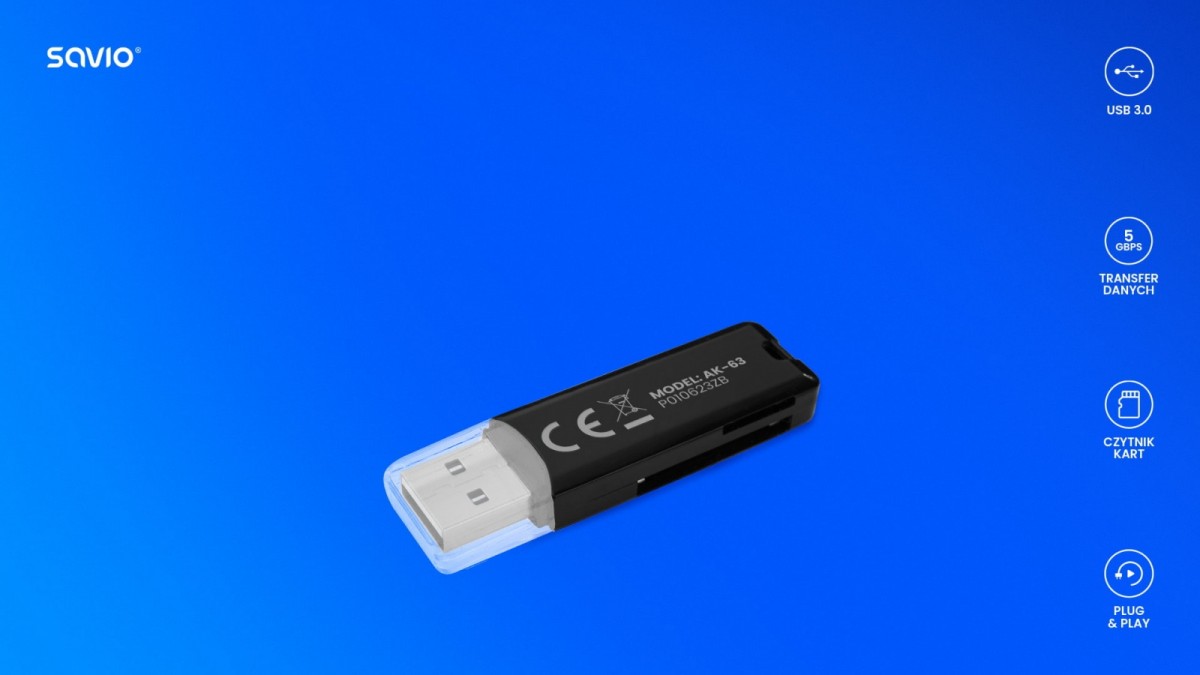 Savio Reader SD Card Reader, USB 2.0, 480 Mbps, AK-63 karšu lasītājs