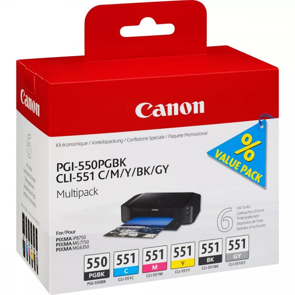 Canon PGI-550/CLI-551 Multipack PGBK/C/M/Y/BK/GY kārtridžs