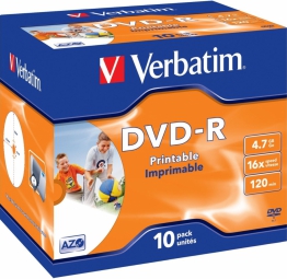 Verbatim Matricas DVD-R AZO  4.7GB 16x Printable, ID Branded,10 Pack Jewel matricas