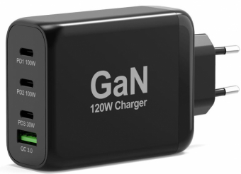 Lādētājs Port Power Delivery and Quick Charge 120W GaN USB-C & USB-A Black iekārtas lādētājs