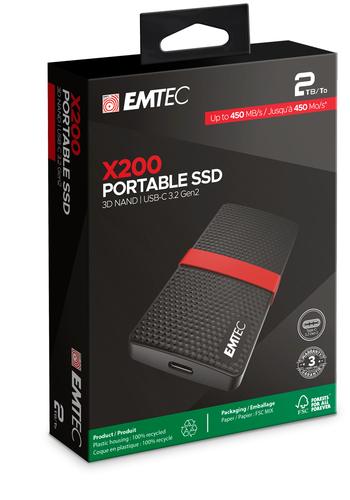 EMTEC SSD   2TB 3.2 Gen2 X200 Portable 4K Ārējais cietais disks