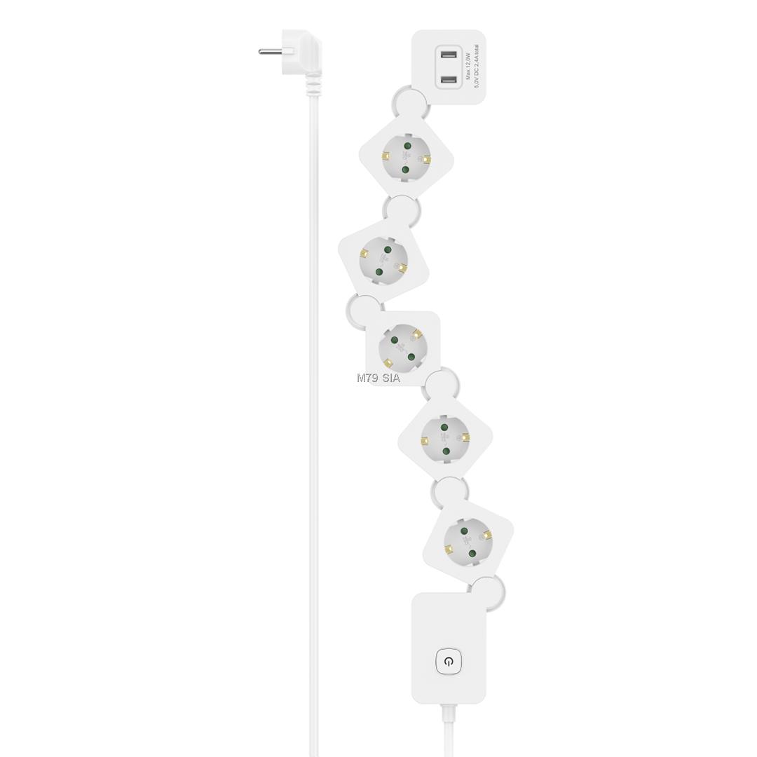 Hama Power Strip, 5 ligzdas, USB, 12 W, elastigs, 1.4 m - Pagarinatajs mūzikas centrs