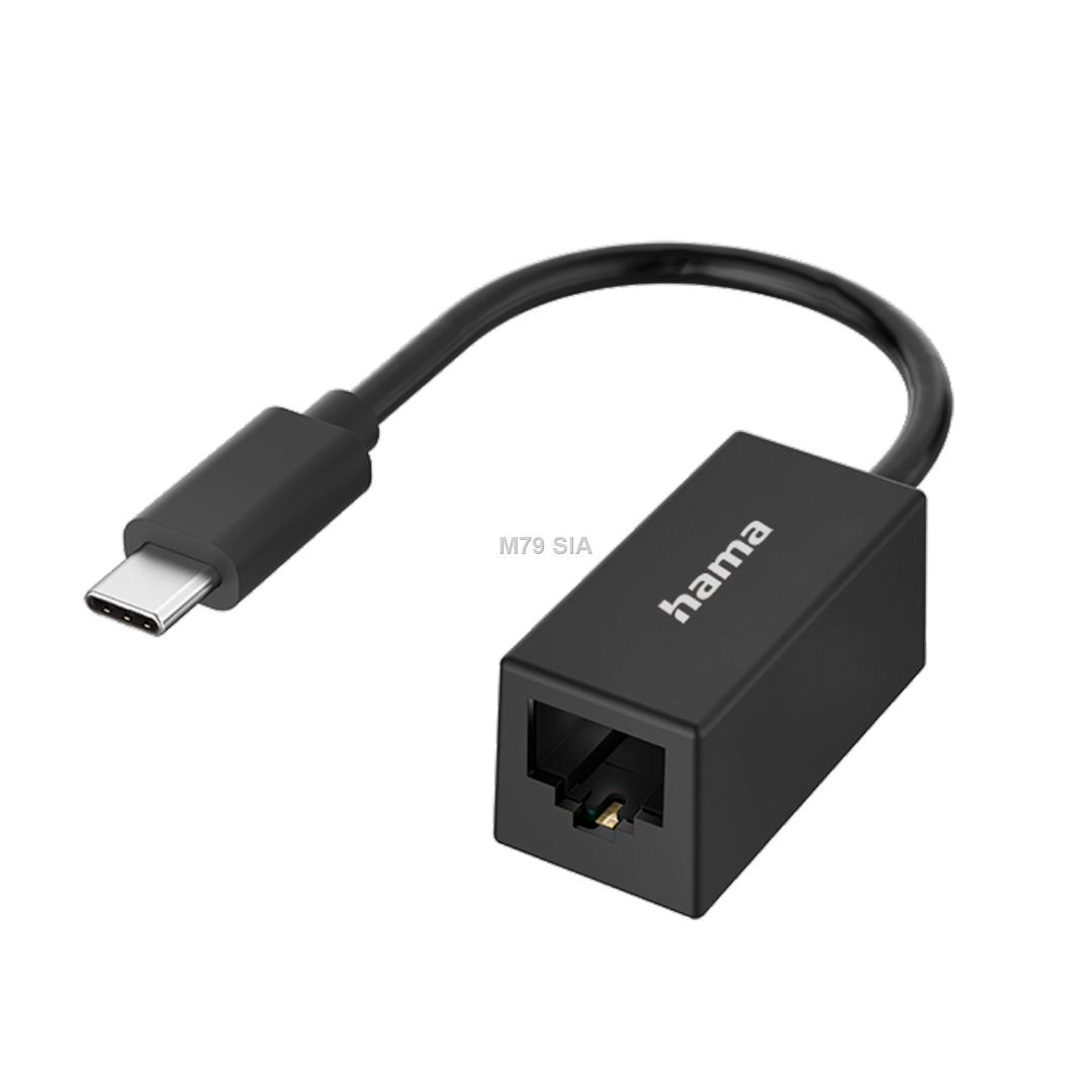 Hama Network Adapter, USB-C -> LAN, melna - Adapteris LED Televizors