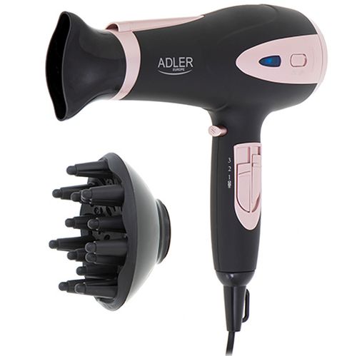 Adler Hair Dryer AD 2248b ION 2200 W, Number of temperature settings 3, Ionic function, Diffuser nozzle, Black/Pink Matu fēns