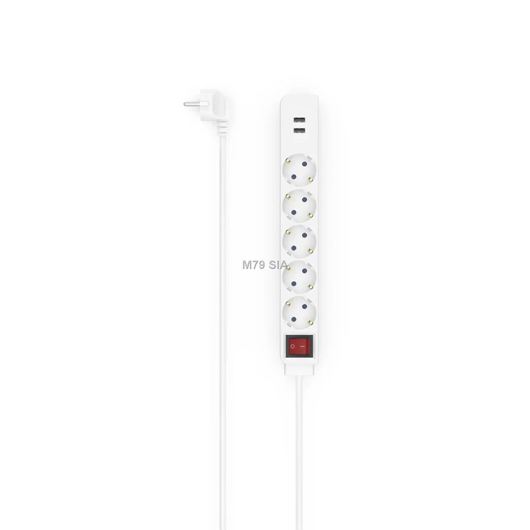 Hama Power Strip, 5-way, 2x USB-A, 17 W, 1.4 m, melna - Pagarinatajs ar sledzi mūzikas centrs