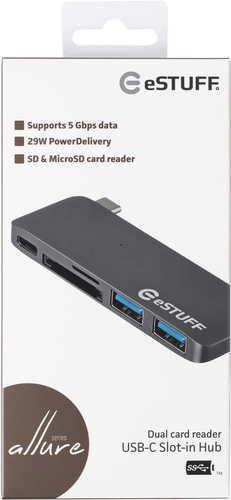 eSTUFF BLUE ESTUFF USB C Slot-in Hub Space Grey Allure Series USB kabelis