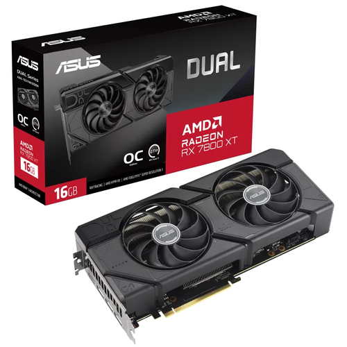 Graphics Card|ASUS|AMD Radeon RX 7800 XT|16 GB|GDDR6|256 bit|PCIE 4.0 16x|Dual Slot Fansink|1xHDMI|3xDisplayPort|DUAL-RX7800XT-O16G video karte