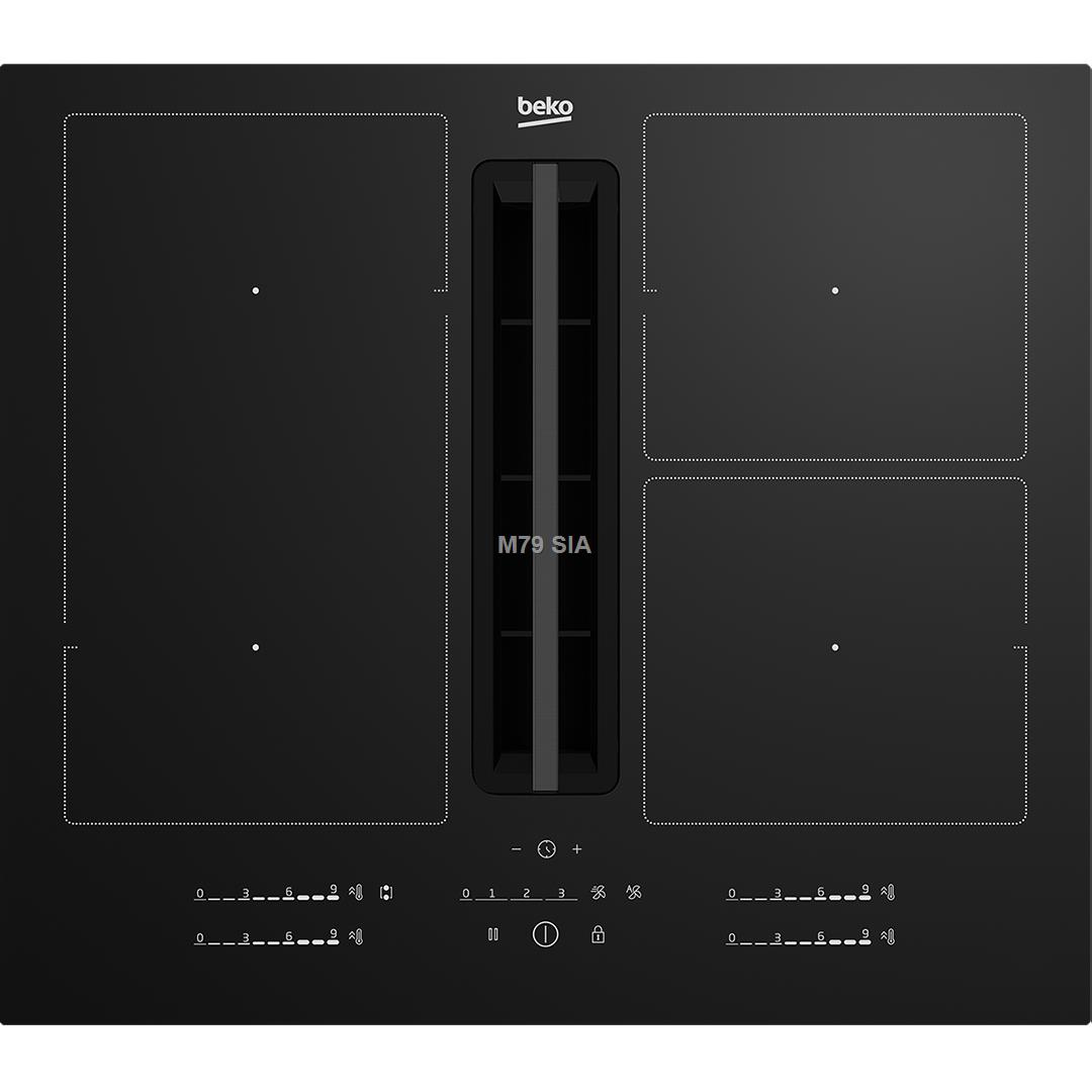 Beko, platums 60 cm, melna - Iebuvejama indukcijas plits virsma ar tvaika nosuceju