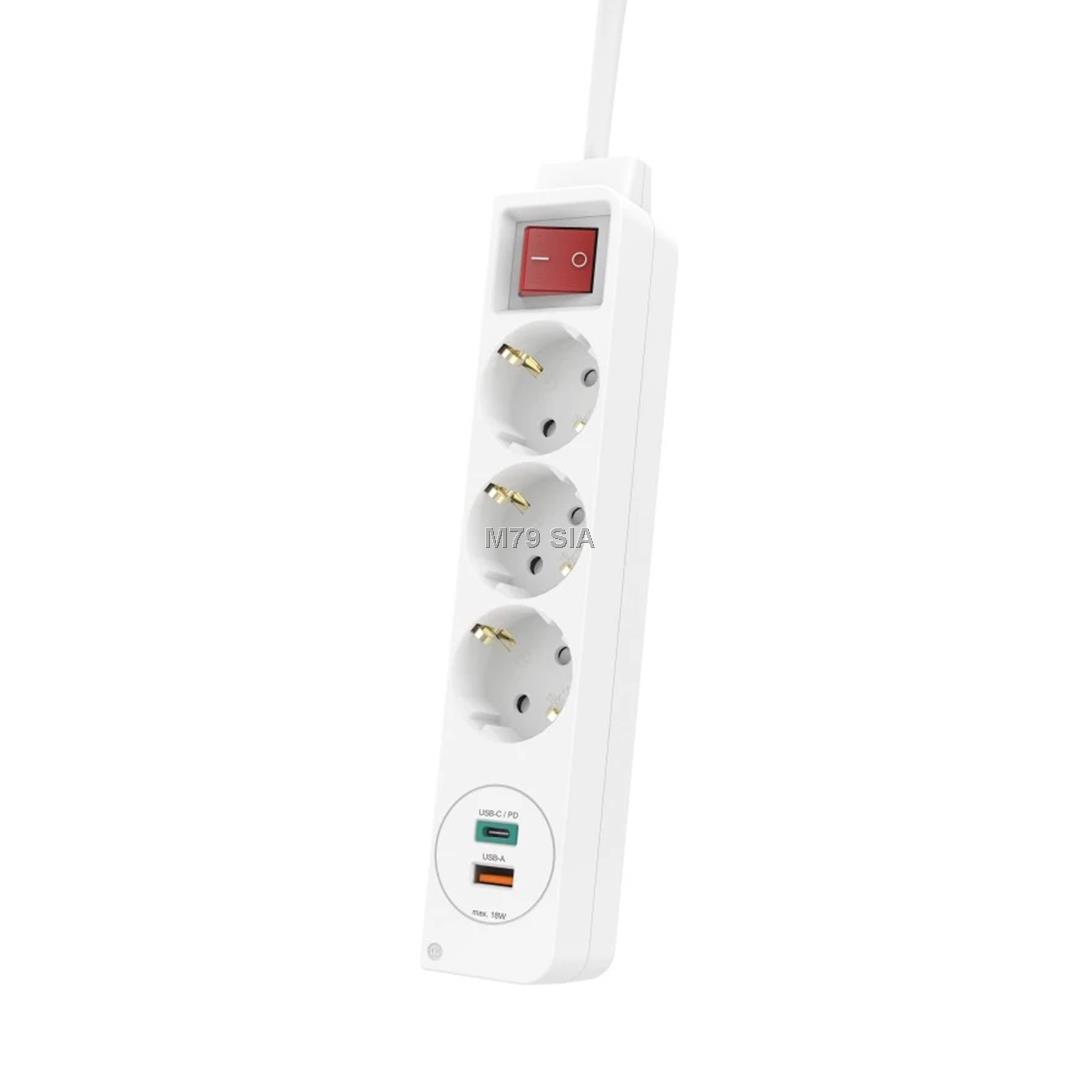 Hama Power Strip, 1,4m, USB, balta - Pagarinatajs mūzikas centrs