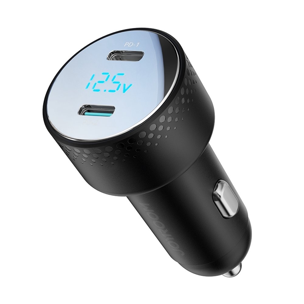 Car charger 2x USB C 70W with LED display Joyroom JR-CCD02 - black iekārtas lādētājs