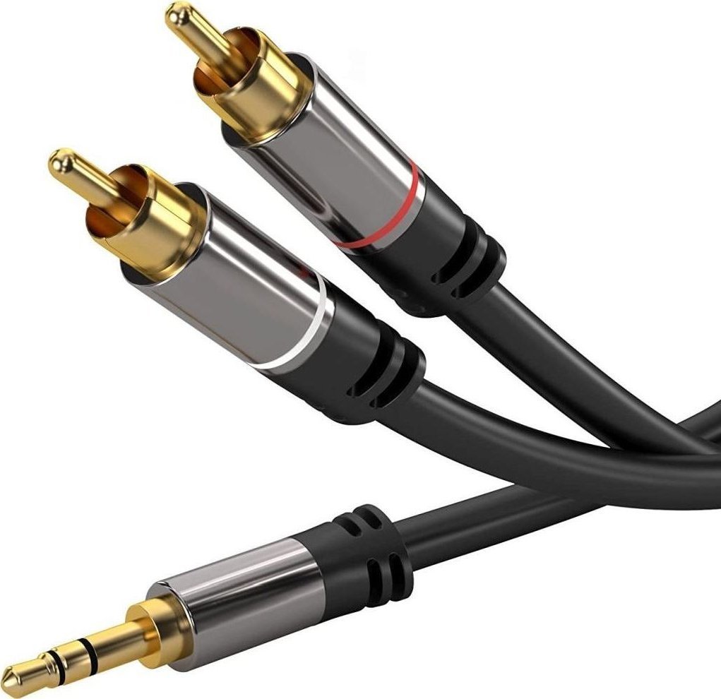 Kabel PremiumCord Jack 3.5mm - RCA (Cinch) x2 5m czarny (kjqcin5) kabelis video, audio