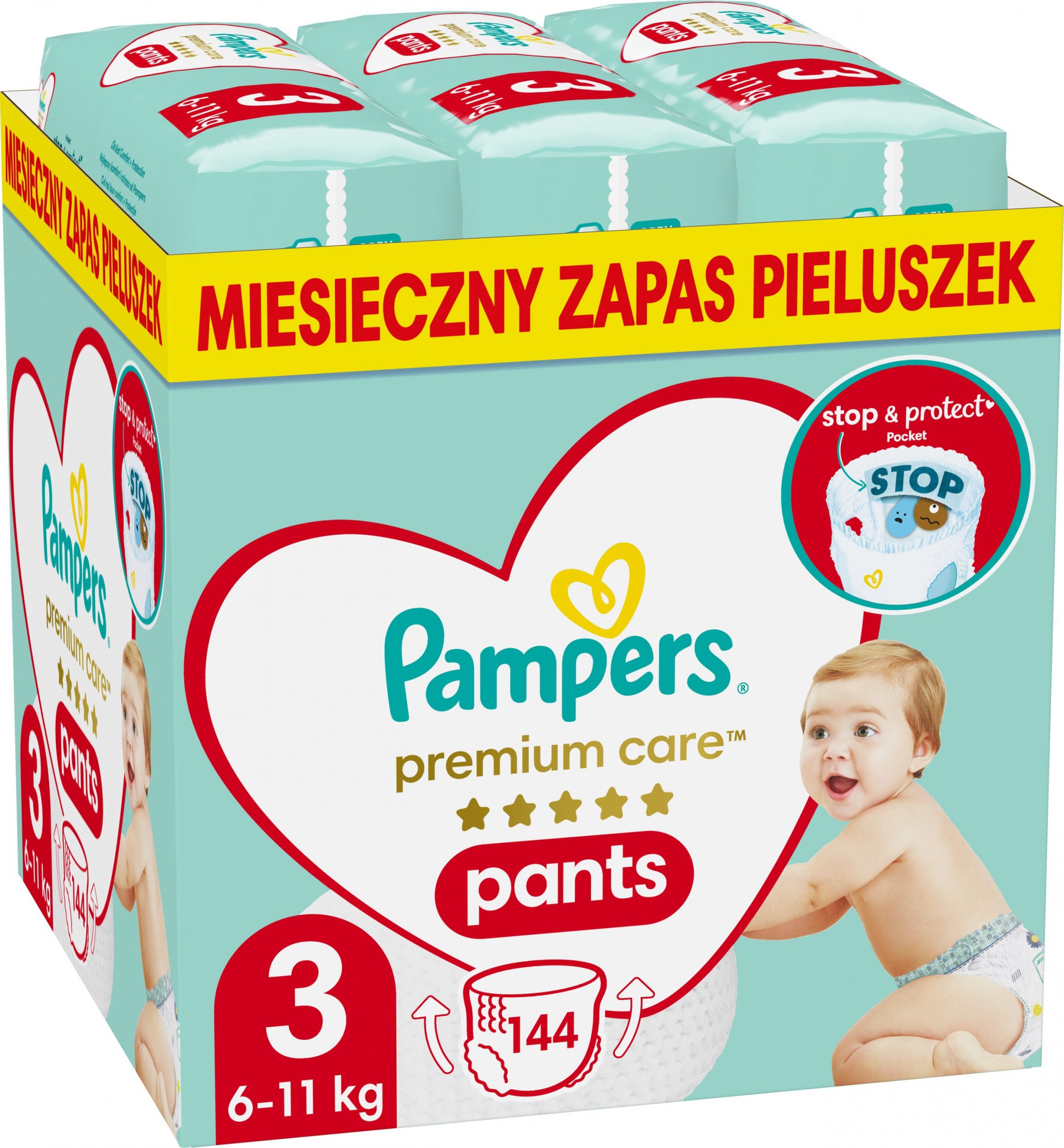 Pampers Pieluchomajtki Pants Premium Care 3, 6-11 kg, 144 szt.