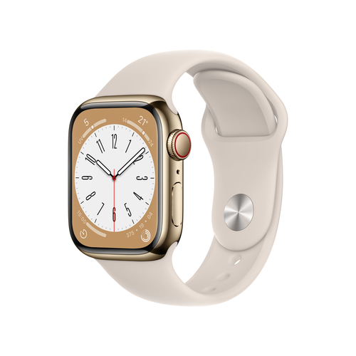 Apple Watch 8 GPS + Cellular 41mm Stainless Steel Sport Band, gold/starlight Viedais pulkstenis, smartwatch