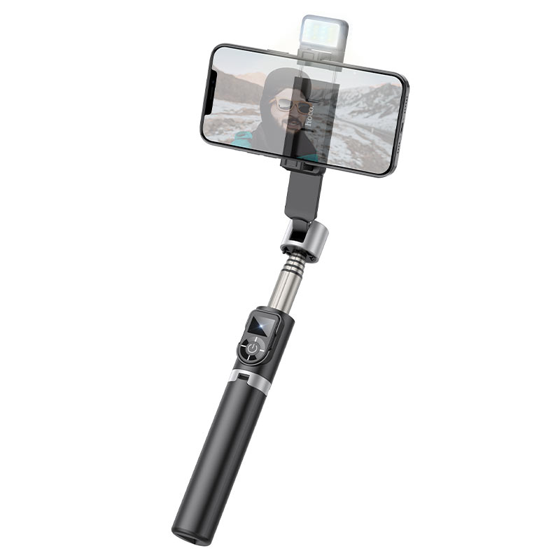 Hoco K16 2in1 Bezvadu selfie nūja &  Video WEB zvanu statīvs ar galda trīskāji & pulti + Led gaismu līdz 80cm Melna Selfie Stick