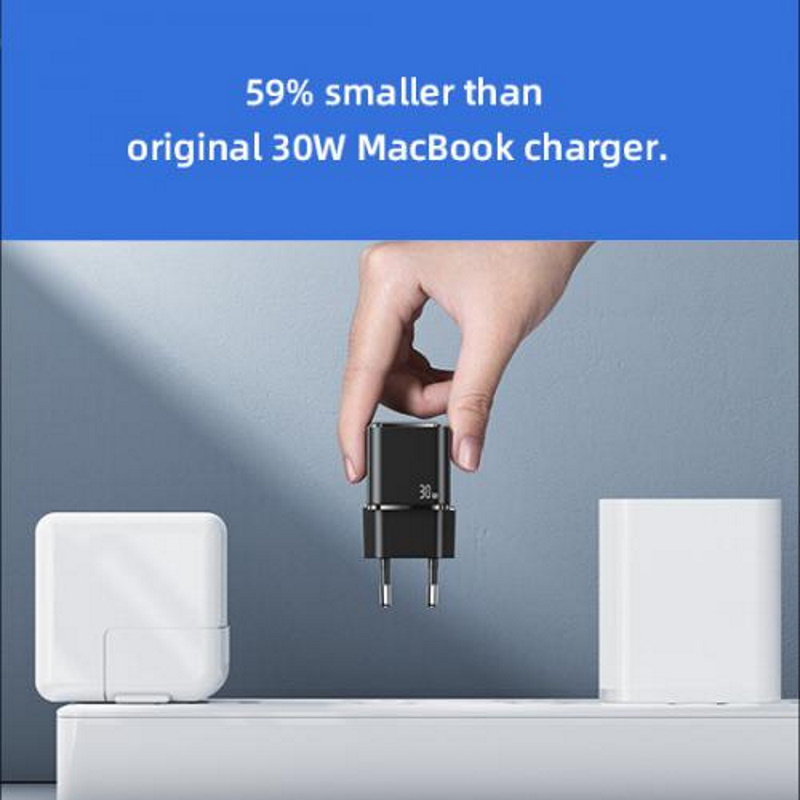 Usams T45 US-CC148 Mini Universāls Ātrs lādētājs 30W 1x USB-C (Type-C) Ligzda PD 3.0 3A 5-20V Melns iekārtas lādētājs