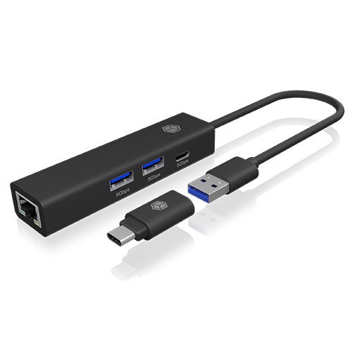 Adapter IcyBox USB3.2 Gen1 Hub & Gigabit LAN 4-in-1 retail adapteris