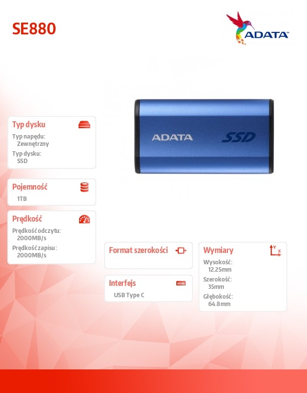 SSD External Disk SE880 1TB USB3.2A/C Gen2x2 Blue AELI-SE880-1TCBU (4711085947123) SSD disks
