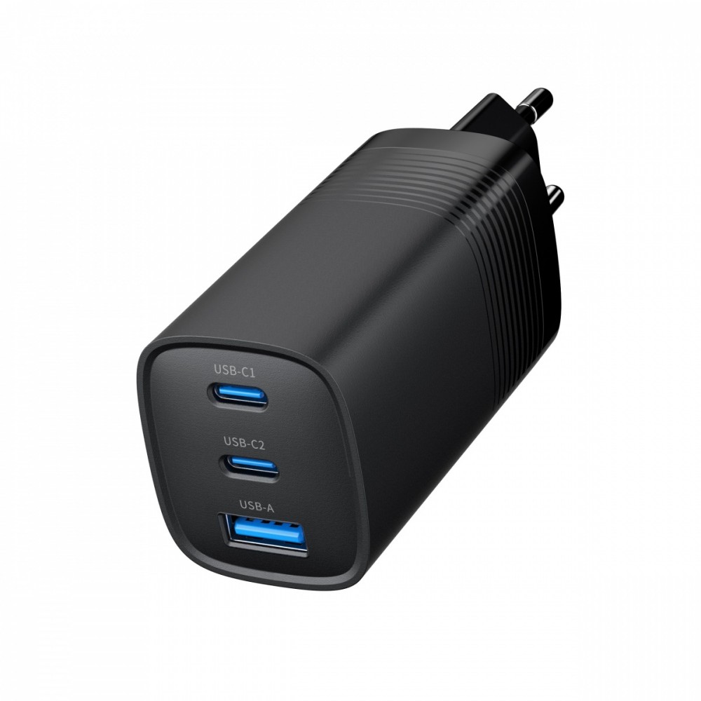 Power Delivery Charger 1xA 2xC GaN 65W Black iekārtas lādētājs