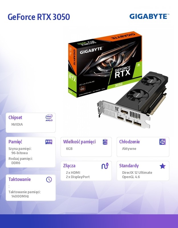 Gigabyte GeForce RTX 3050 OC Low Profile 6G NVIDIA 6 GB GDDR6 video karte