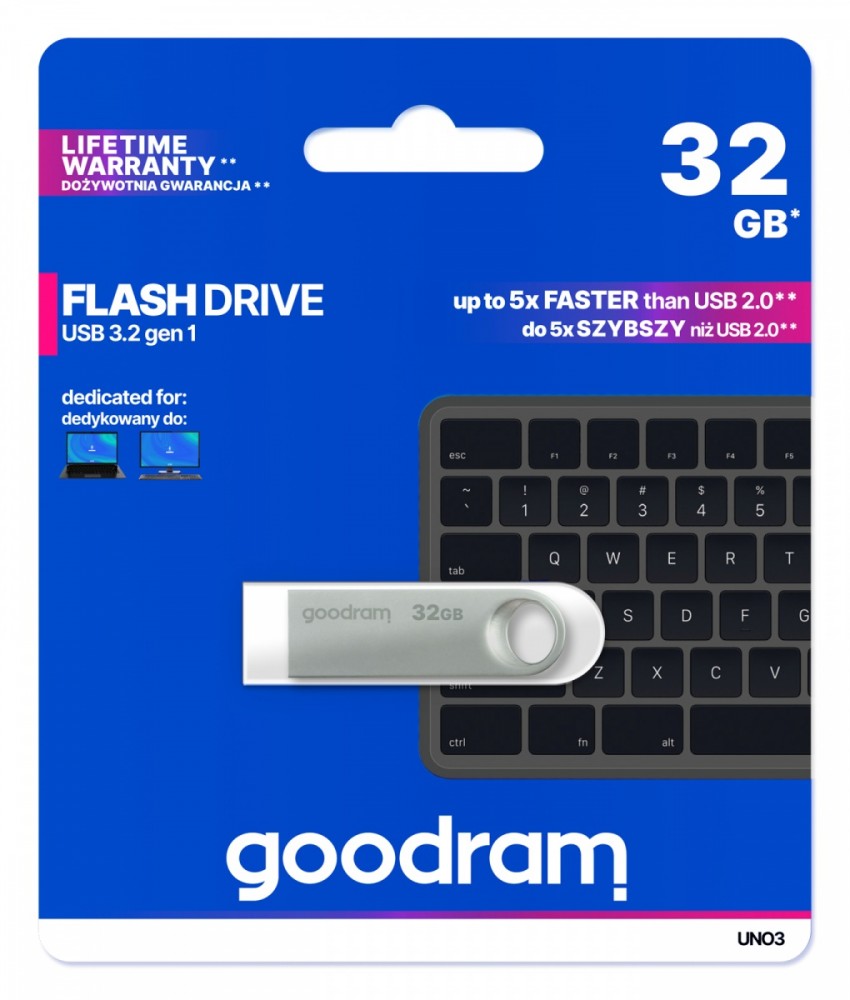 GOODRAM FLASHDRIVE 32GB UNO3 SILVER USB 3.2 Gen 1 USB Flash atmiņa